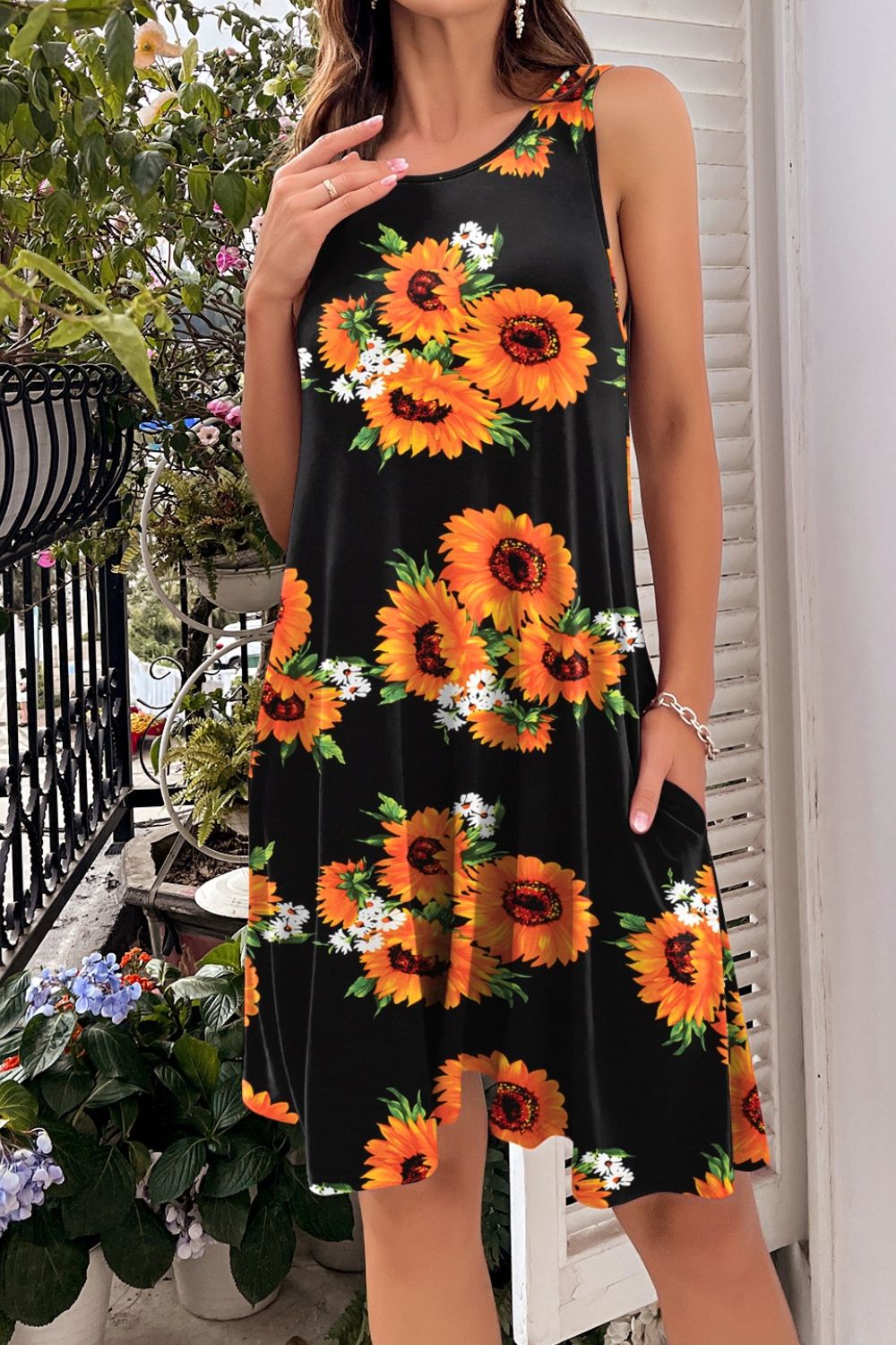 Heidi-Mode | Bedrucktes Rundhals Ärmelloses Kleid