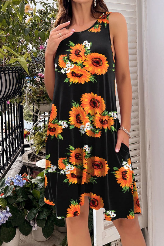 Heidi-Mode | Bedrucktes Rundhals Ärmelloses Kleid