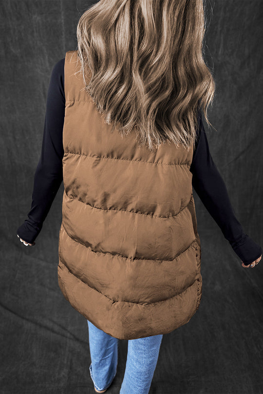 Windproof Longline Full Zipper Puffer Vest Mit Taschen