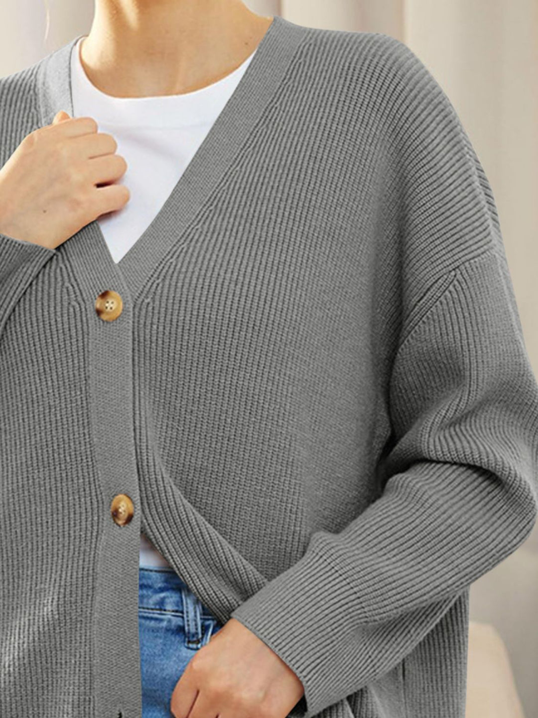 Heidi-Mode | Knopfverschluss V-Ausschnitt Langarm Cardigan