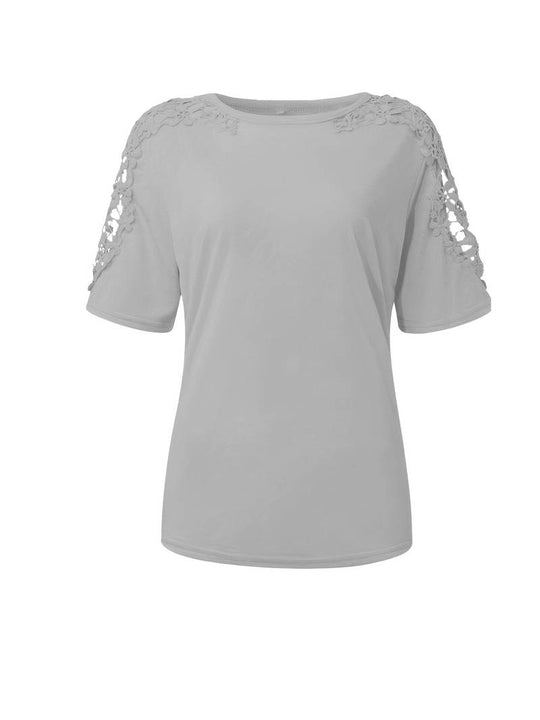 Heidi-Mode | Unifarbiges T-Shirt mit Rundhalsausschnitt und Spitzennaht