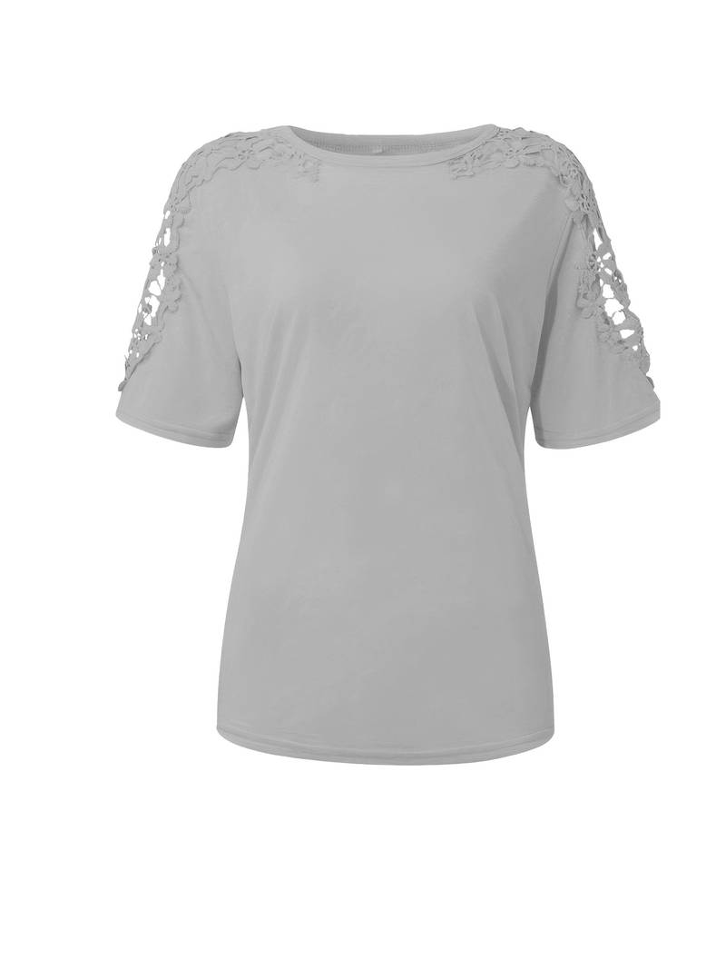 Heidi-Mode | Unifarbenes Rundhals-T-Shirt Mit Spitze Naht