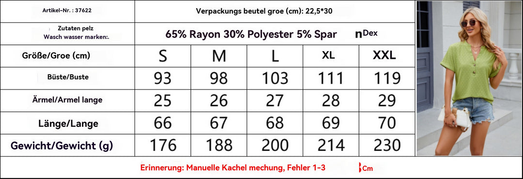 Heidi Mode | V-Ausschnitt Knopf Kurzarm