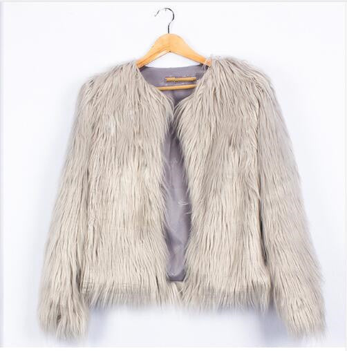 Damen Flauschige Kunstfelljacke mit voluminösem Schnitt und elegantem Kragen Heidi-Mode