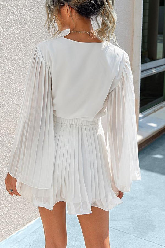 Heidi-Mode | V-Ausschnitt Einfarbig Plissierter Jumpsuit