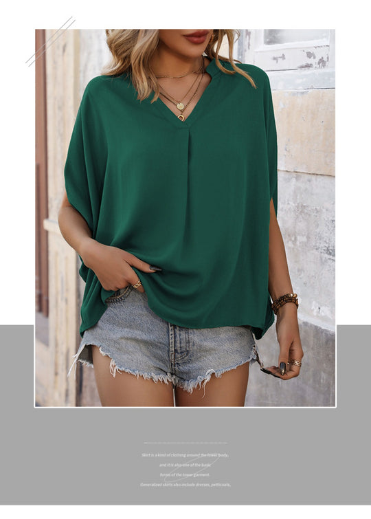 Heidi Mode | Drop F maus Ärmel solide Farbe Shirt Frauen