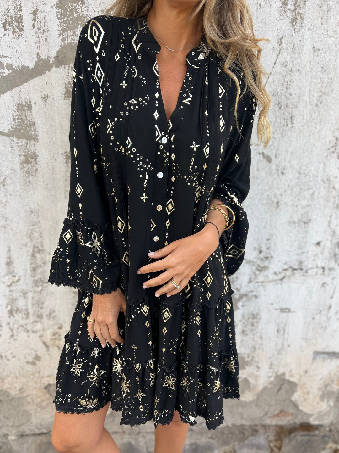 Heidi-Mode | Boho Metallic Hemdkleid