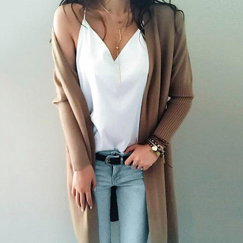 Damen Long-Cardigan mit offenen Fronten und praktischen Eingrifftaschen Heidi-Mode