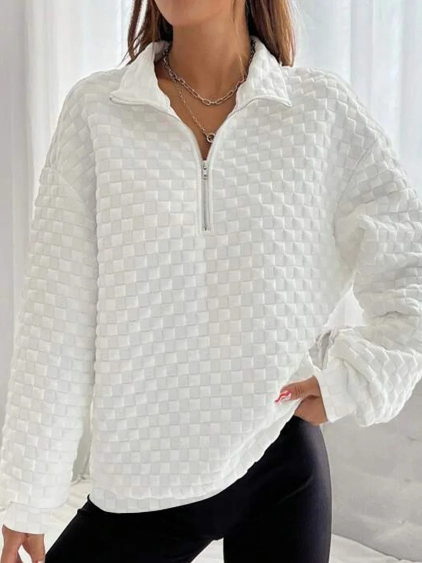 Heidi-Mode | Trendy Stilvolle V-Ausschnitt Zip-Up Pullover