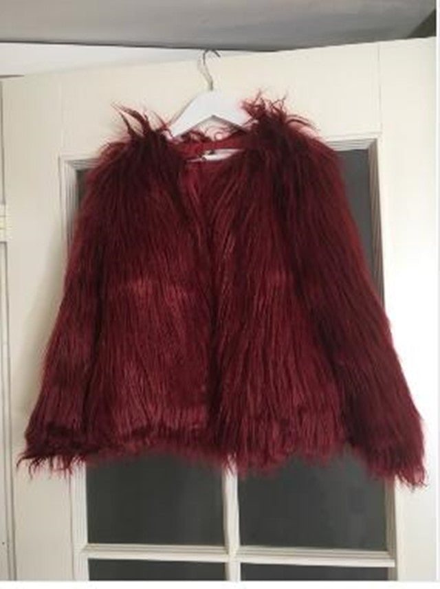 Damen Flauschige Kunstfelljacke mit voluminösem Schnitt und elegantem Kragen Heidi-Mode