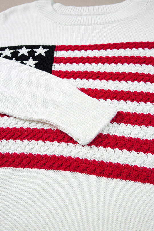 Pullover Mit Amerikanischer Flagge Und Gestrickten Schultern