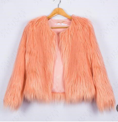 Damen Flauschige Kunstfelljacke mit voluminösem Schnitt und elegantem Kragen Heidi-Mode