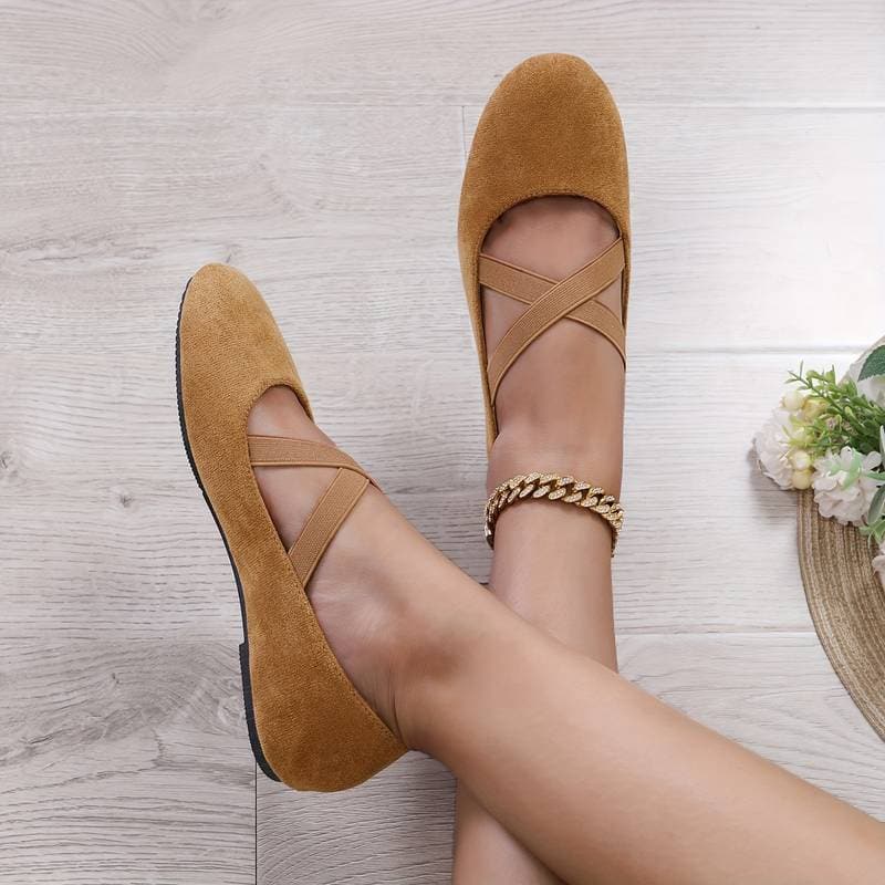 Heidi-Mode | Ballerina Schuhe Weicher Komfort Rundzehen Elastische Riemen Slip-On