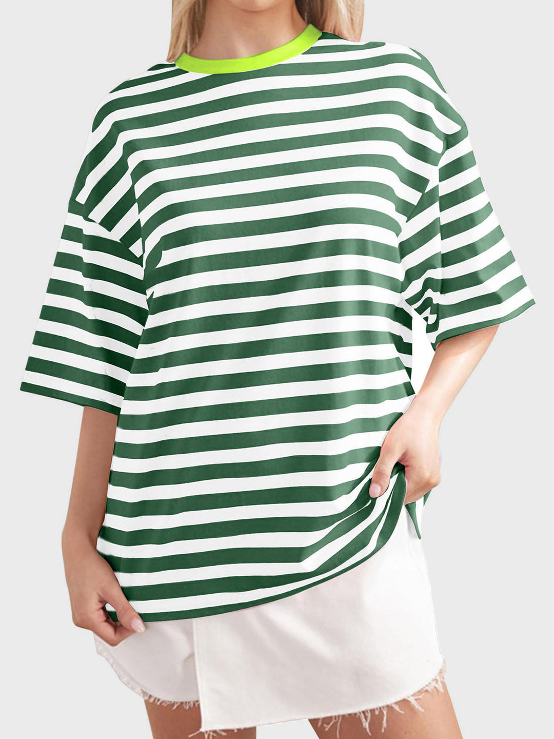 Heidi-Mode | Gestreiftes Rundhals-Halbarm-T-Shirt