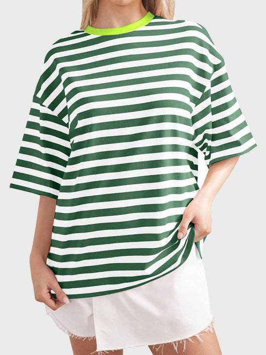Heidi-Mode | Gestreiftes Rundhals-Halbarm-T-Shirt