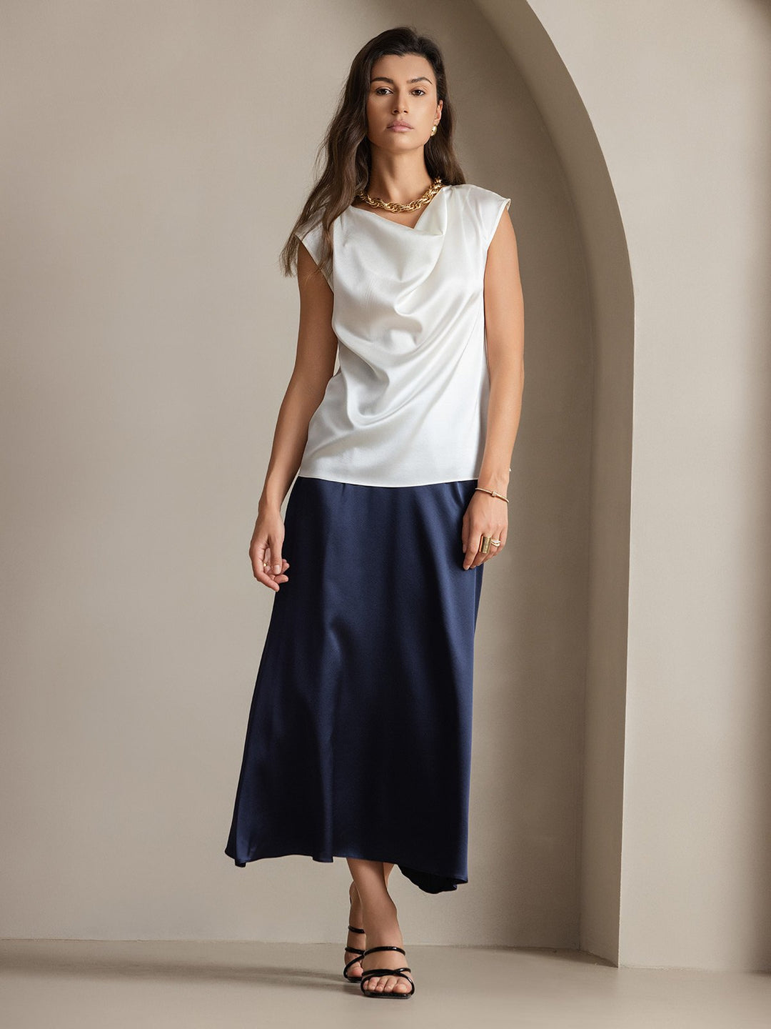 Heidi-Mode | Seiden Kappenärmel Halskragen Tanktop Bluse