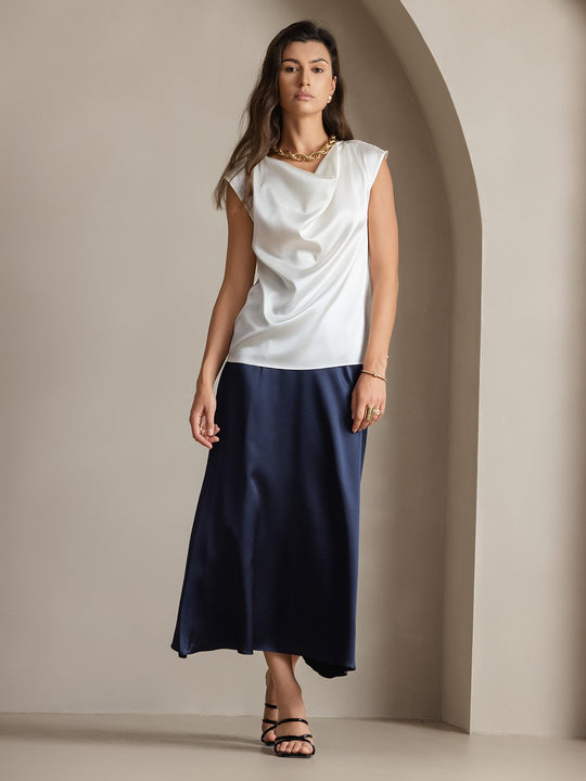 Heidi-Mode | Seiden Kappenärmel Halskragen Tanktop Bluse