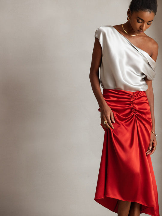Heidi-Mode | Seiden Chic Ein Schulter Bluse