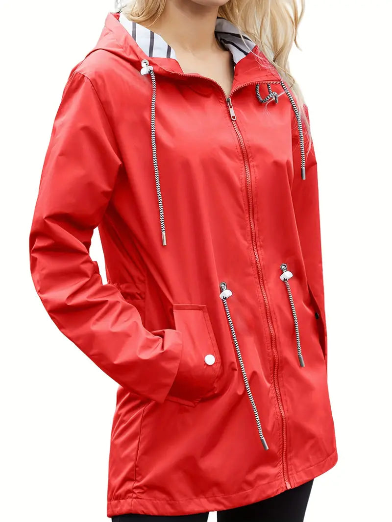 Heidi-Mode | Wasserdichte Regenjacke Mit Kapuze Und Langen Ärmeln, Halblang Für Damen