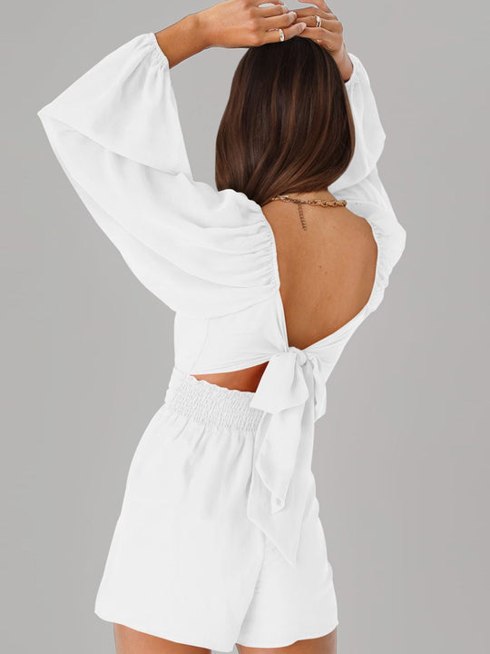 Heidi-Mode | Tie Back Smocked Ballonärmel Overall