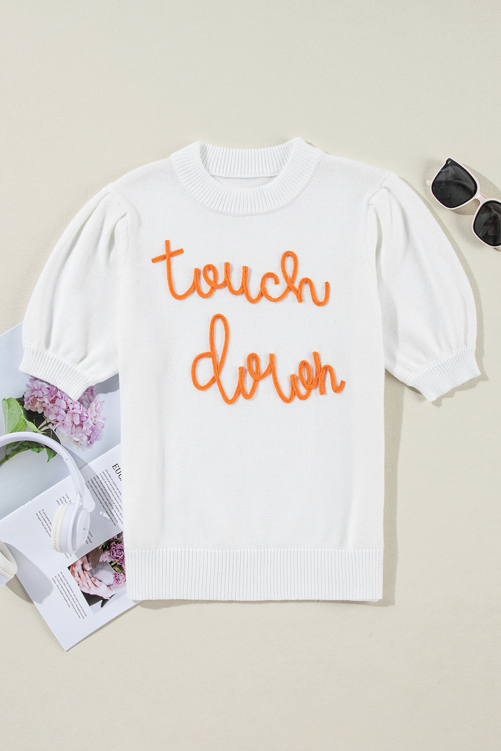 Touchdown Tinsel Puff Short Sleeve Rundhalsausschnitt Pullover