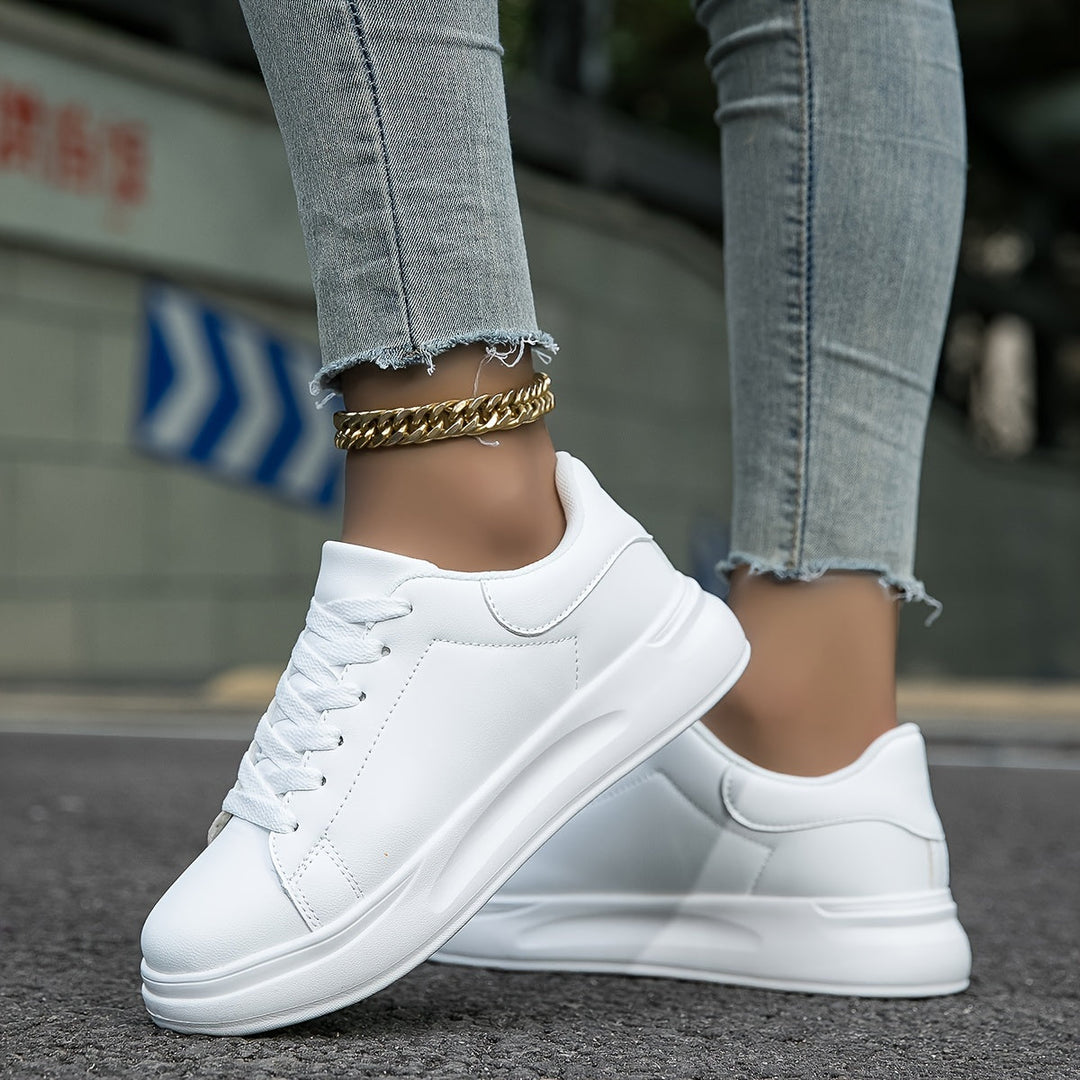 Heidi-Mode | Saubere Weiße Ledersneaker Für Damen, Weiß