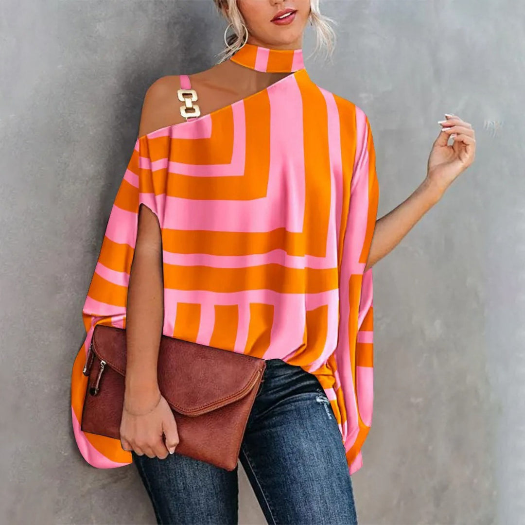 Heidi Mode | Bedrucktes Oberteil mit diagonalem Ausschnitt