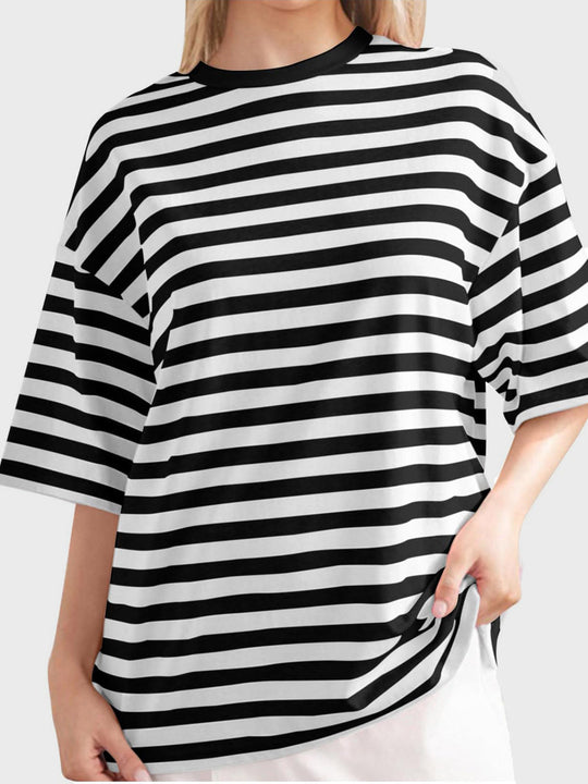 Heidi-Mode | Gestreiftes Rundhals-Halbarm-T-Shirt