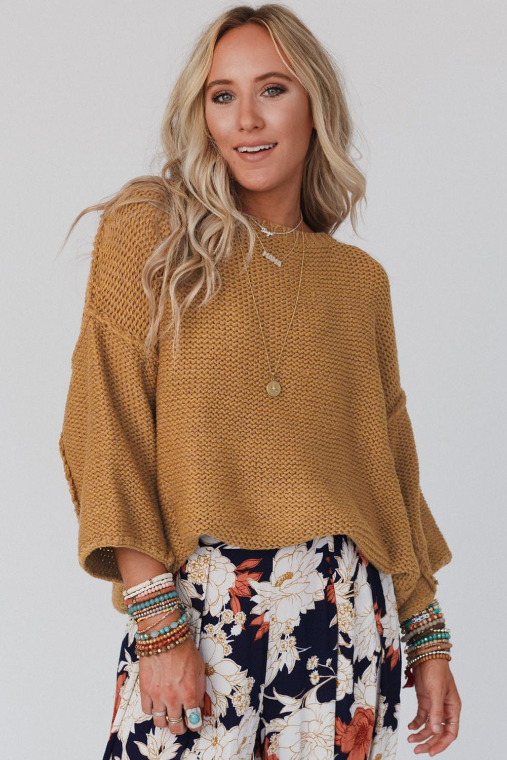 Slouchy Textured Knit Loose Pullover