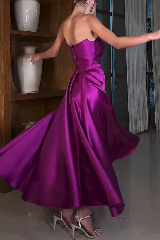 Heidi-Mode | Cinderella'S Dream Satin Quadrat Off-Shoulder Maxi Kleid