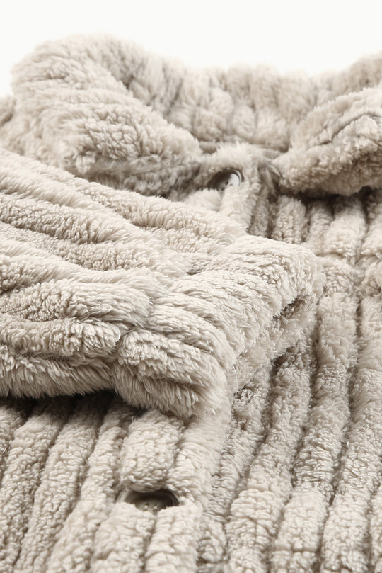 Unifarbene Plüsch Fleece Jacke Mit Knopfleiste