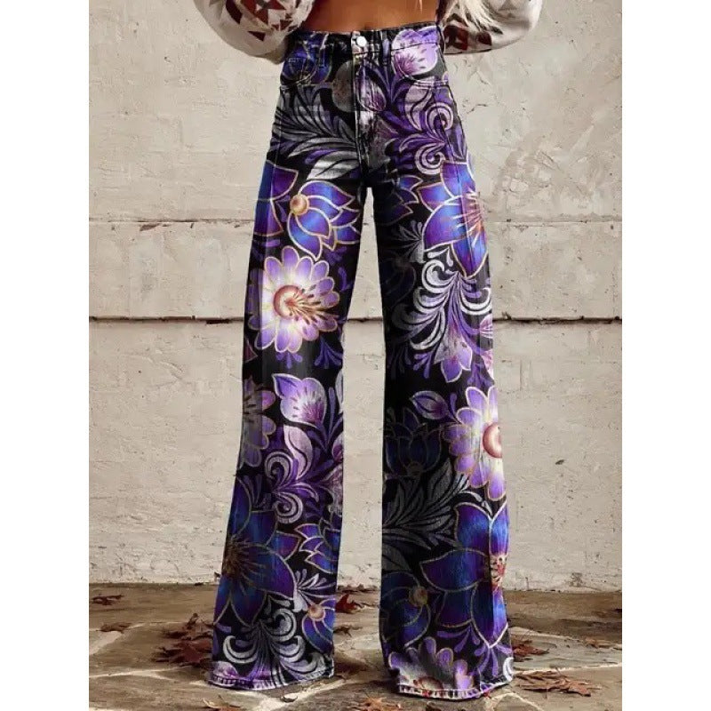 Heidi-Mode | Hochgeschnitten, Locker, Dünne Imitation Denim Hose mit Breitem Bein