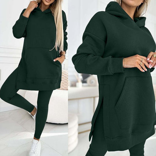Heidi-Mode | Sportlich Lässiger Kapuzenpullover Dicke Unterhosen Leggings Set