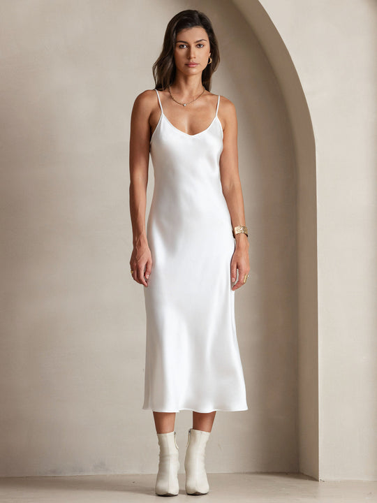 Heidi-Mode | Lange Seidenkleid mit Spaghetti-Träger