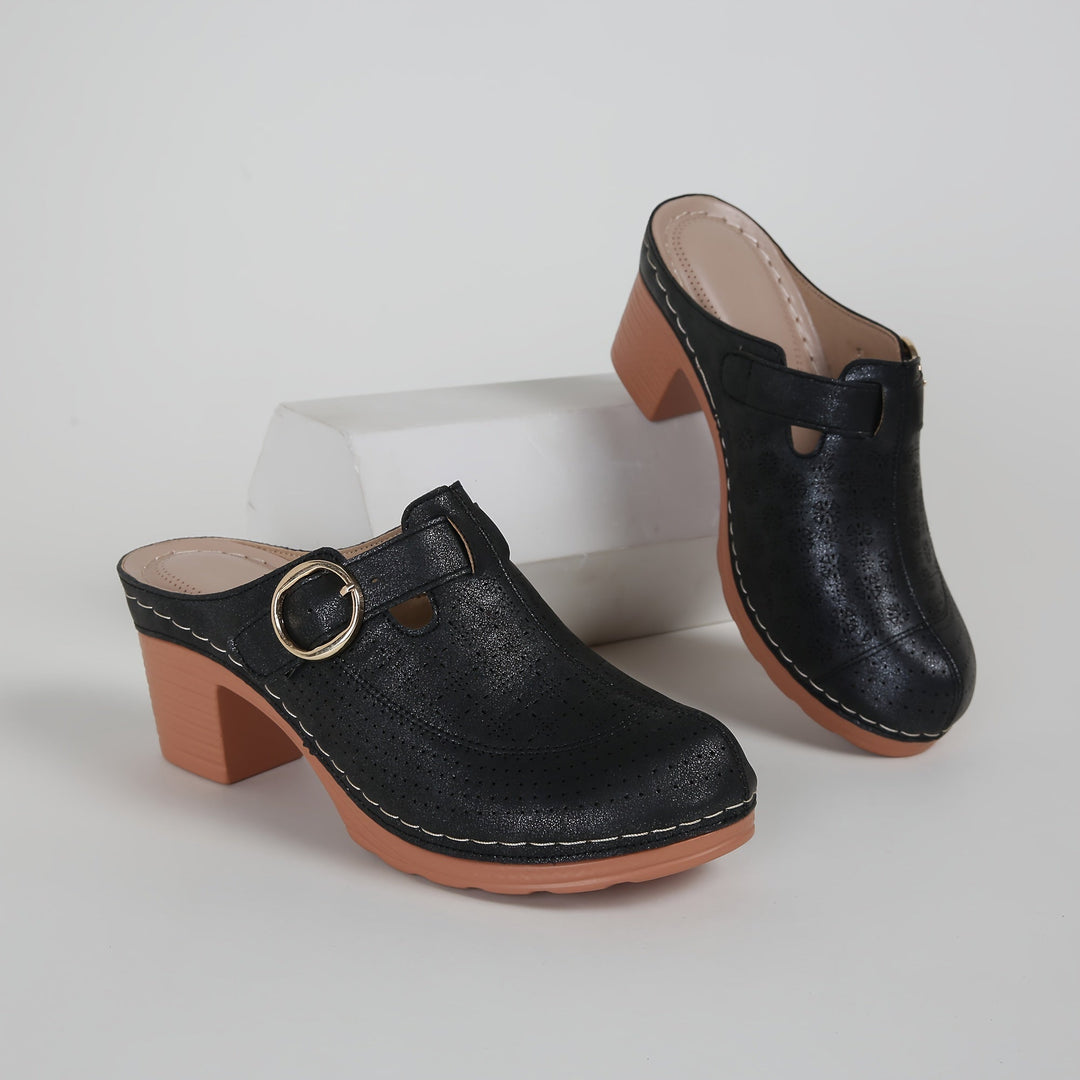 Heidi-Mode | Elegante Damen Pantoletten mit Plateau und Dicken Absätzen