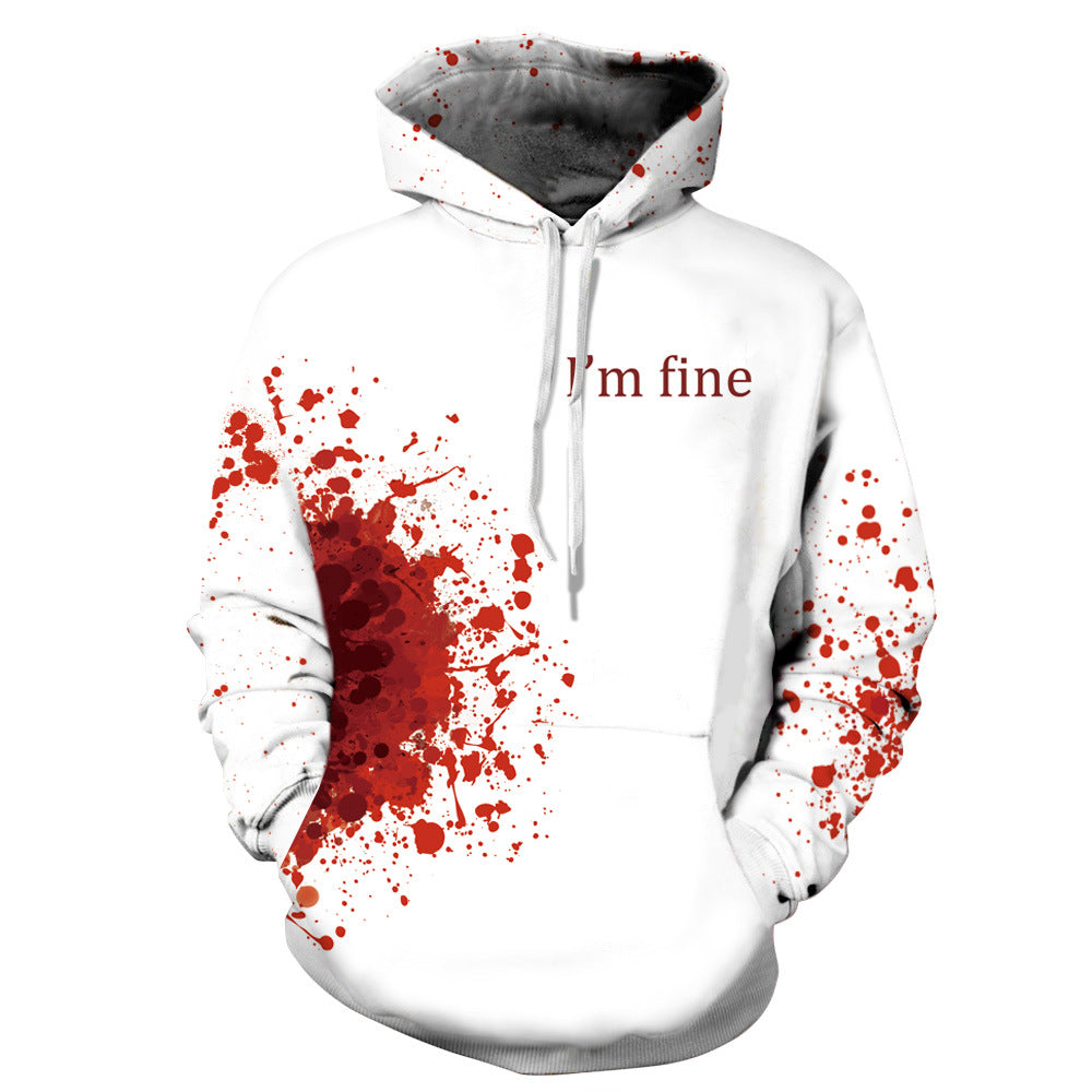 Damen Kapuzensweatshirt mit künstlerischem Blutspritzendesign und origineller Schriftzug Heidi-Mode