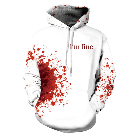 Damen Kapuzensweatshirt mit künstlerischem Blutspritzendesign und origineller Schriftzug Heidi-Mode
