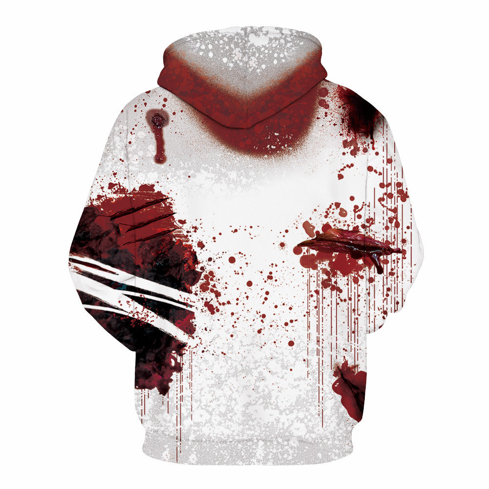 Damen Kapuzensweatshirt mit künstlerischem Blutspritzendesign und origineller Schriftzug Heidi-Mode