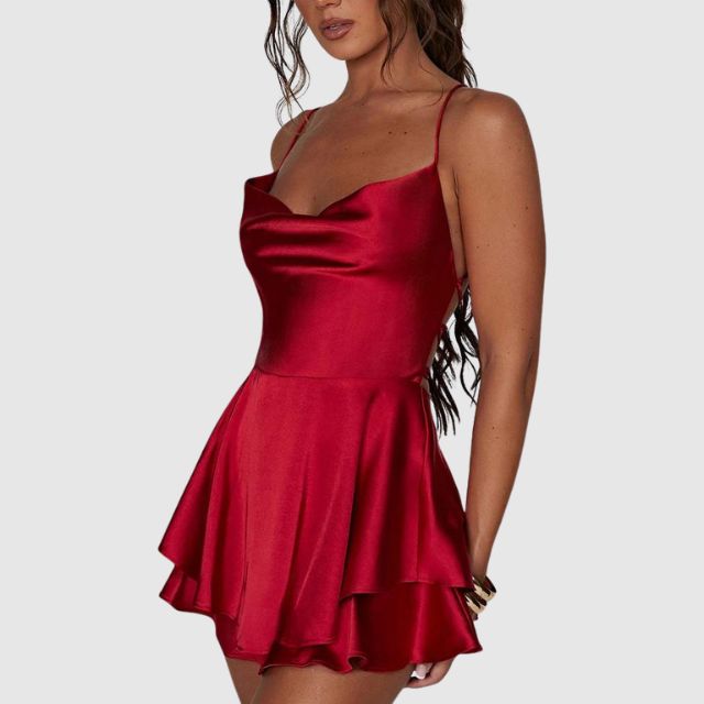 Elegantes Rotes Satin-Skaterkleid