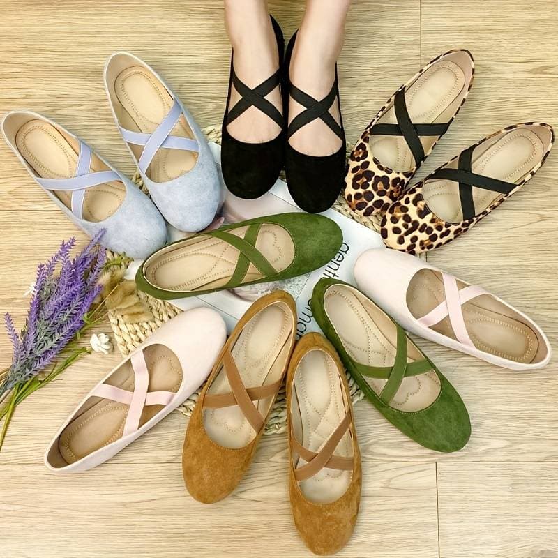 Heidi-Mode | Ballerina Schuhe Weicher Komfort Rundzehen Elastische Riemen Slip-On