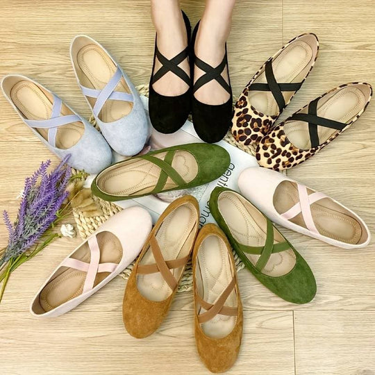 Heidi-Mode | Ballerina Schuhe Weicher Komfort Rundzehen Elastische Riemen Slip-On