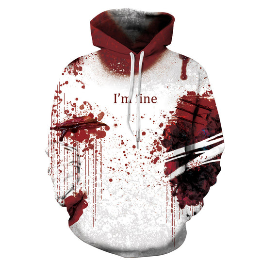 Damen Kapuzensweatshirt mit künstlerischem Blutspritzendesign und origineller Schriftzug Heidi-Mode