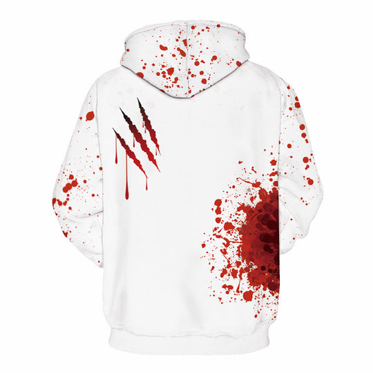 Damen Kapuzensweatshirt mit künstlerischem Blutspritzendesign und origineller Schriftzug Heidi-Mode