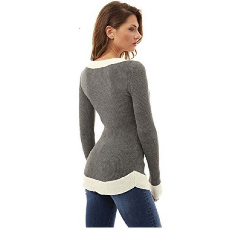 Damen eleganter V-Ausschnitt Pullover mit feinem Strukturstrick Heidi-Mode