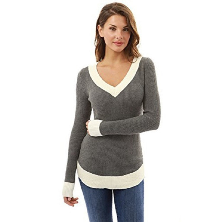 Damen eleganter V-Ausschnitt Pullover mit feinem Strukturstrick Heidi-Mode