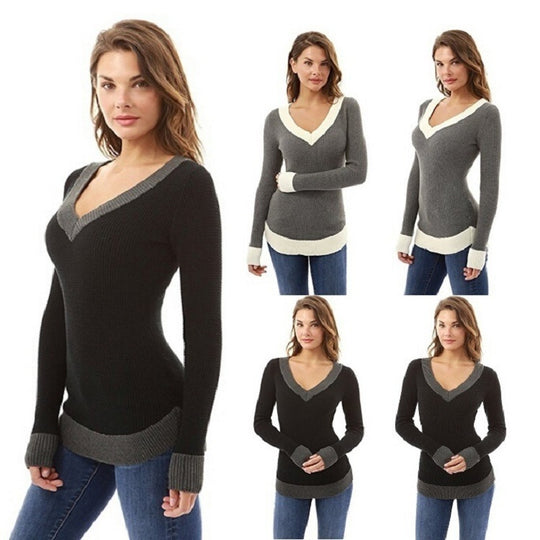 Damen eleganter V-Ausschnitt Pullover mit feinem Strukturstrick Heidi-Mode