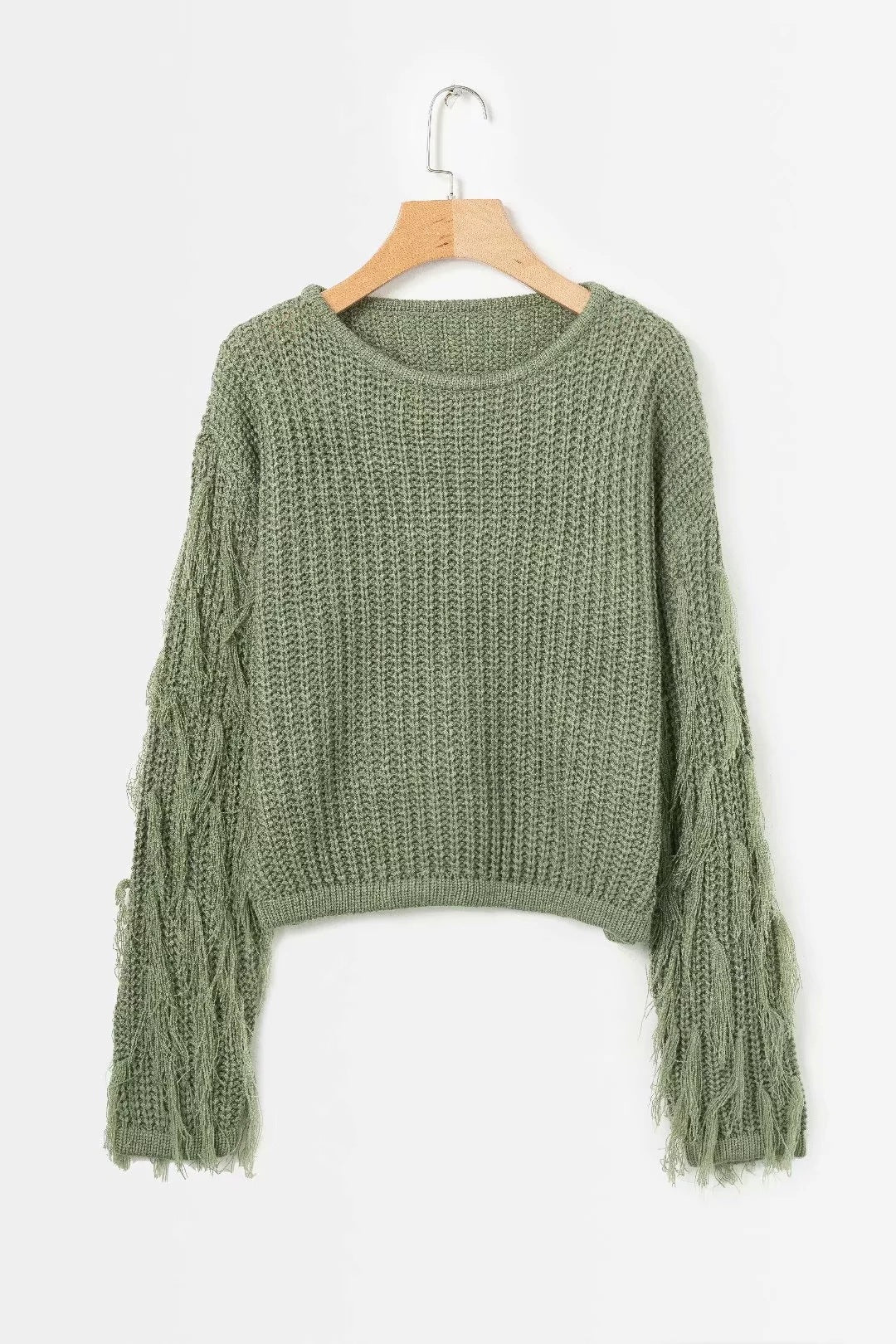 Damen trendiger Grobstrickpullover mit fransigen Ärmeln Heidi-Mode