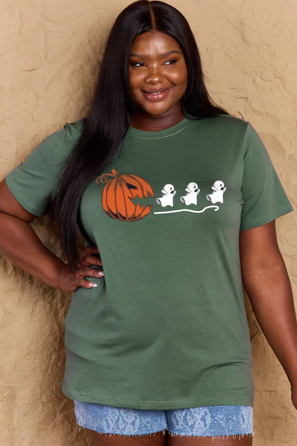 Heidi-Mode | Simply Love Vollgröße Kürbisgesicht Grafik Baumwoll-T-Shirt