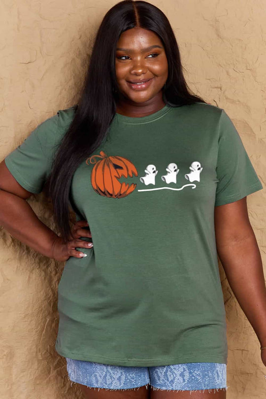 Heidi-Mode | Simply Love Vollgröße Kürbisgesicht Grafik Baumwoll-T-Shirt