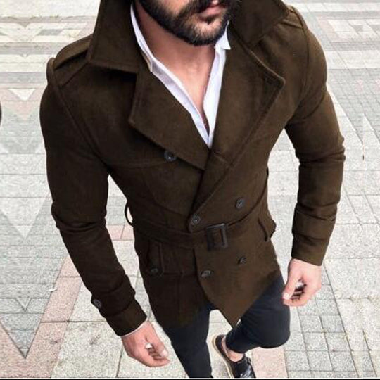Herren modischer Trenchcoat mit gefüttertem Kragen und Gürtel Heidi-Mode